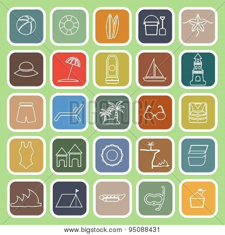 Beach Line Flat Icons On Green Background