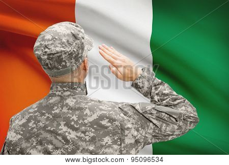 Soldier In Hat Facing National Flag Series - Ivory Coast