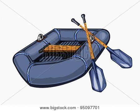 Illustration of gray inflatable boat with oars.