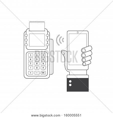 NFC technology concept. Smartphone and POS-terminal processing of mobile payments. E-commerce. Vector illustration
