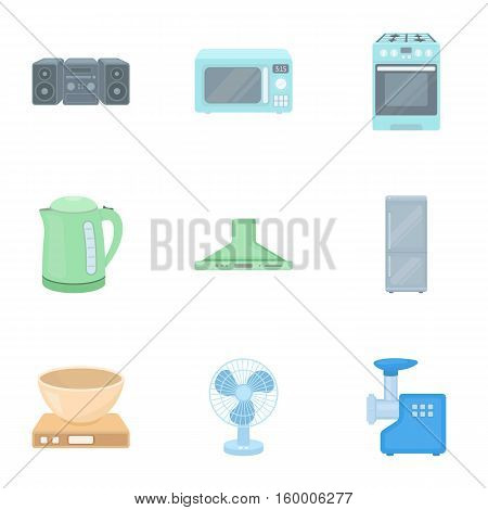 Household appliances set icons in cartoon style. Big collection of household appliances vector symbol stock