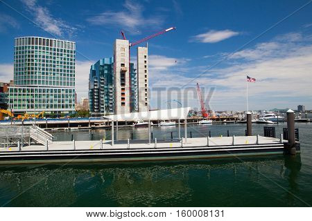 BOSTON,MASSACHUSETTSUSA - JULY 15,2016: New construction luxury condos on Fan Pier in Boston.
