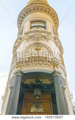 SAN FRANCISCO CA USA October 23 2016: Church of Scientology Building on the corner of Montgomery and Columbus Streets in San Francisco.