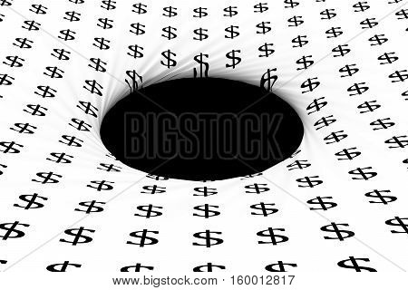 black hole in which the dollar falls 3d illustration