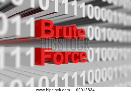 Brute Force in the form of a binary code with blurred background 3D illustration