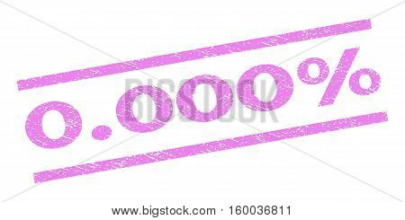 0.000 Percent watermark stamp. Text tag between parallel lines with grunge design style. Rubber seal stamp with scratched texture. Vector violet color ink imprint on a white background.