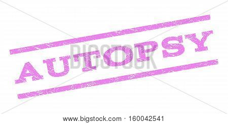Autopsy watermark stamp. Text tag between parallel lines with grunge design style. Rubber seal stamp with dust texture. Vector violet color ink imprint on a white background.