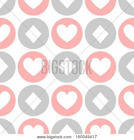 seamless pattern. EPS 10 vector illustration. used for printing websites design decoration interior fabrics etc. different multi-colored heart and a diamond in a circle of poker color white red black.