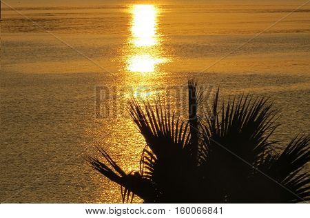 Sunset at the lake.Silhouette over the evening...