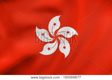 Flag Of Hong Kong Waving, Real Fabric Texture