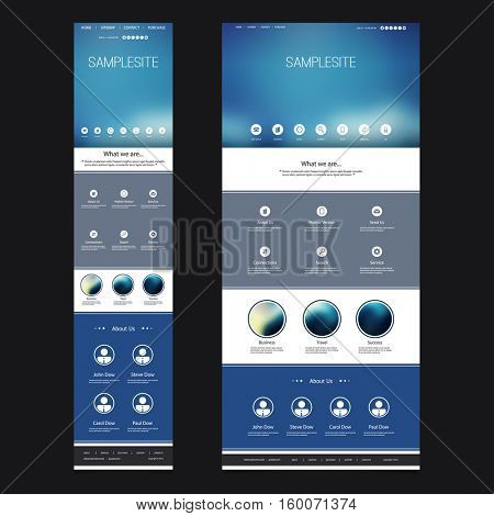 Responsive One Page Website Template with Blurred Background - Desktop and Mobile Version