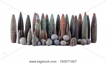 Objects of war, old and rusty bullets.