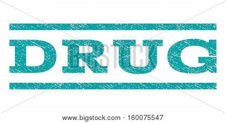 Drug watermark stamp. Text caption between horizontal parallel lines with grunge design style. Rubber seal cyan stamp with unclean texture. Vector ink imprint on a white background.