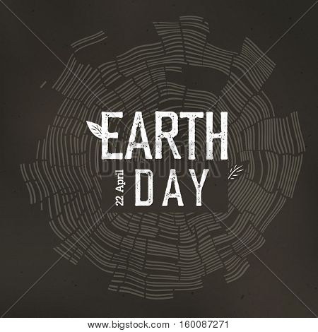 Earth Day Poster. Tree rings and Earth Day logo with date 22 April. Earth day conceptual design poster