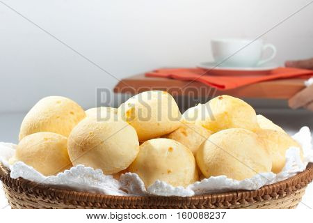 Brazilian Cheese Bread. Pao de Queijo with coffee