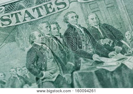 Signing declaration of independence from us two dollar bill macro united states money closeup