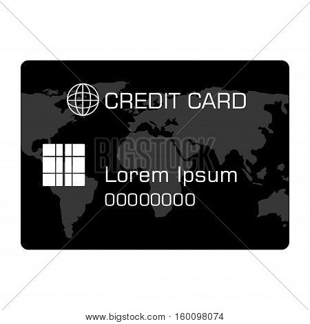 Plastic credit card black icon with seria number over white background, vector illustration.