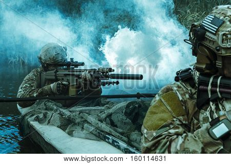 Special forces operators in the military kayak