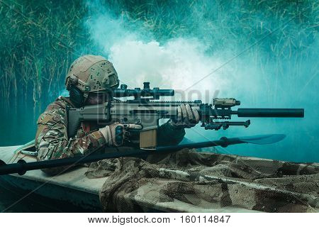 Special forces operators in the military kayak