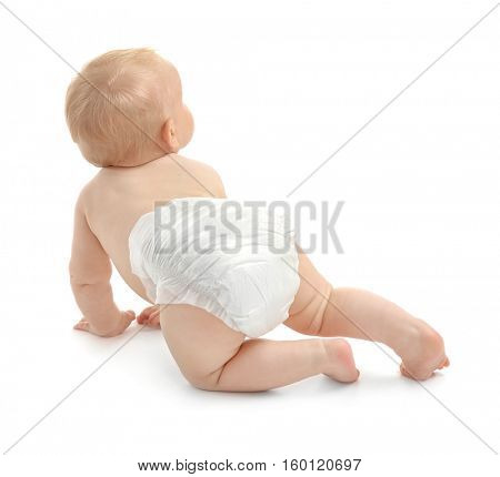 Baby crawling on white background