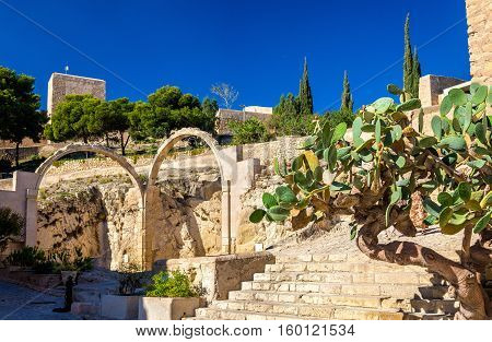 Ruins of arched gates at Santa Barbara Castle in Alicante - Spain