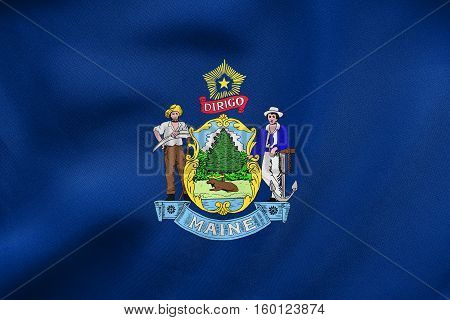 Flag Of Maine Waving, Real Fabric Texture