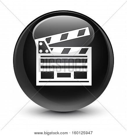 Cinema Clip Icon Glassy Black Round Button