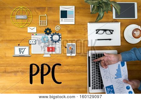 Businessman Working At Office Desk And Using Computer And Objects