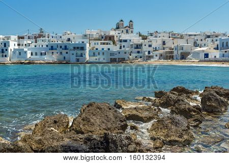 Venetian fortress and small port in Naoussa town, Paros island, Cyclades, Greece