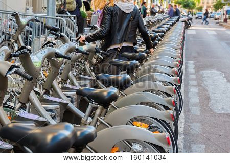 Velib Bicycle Station In Paris, France