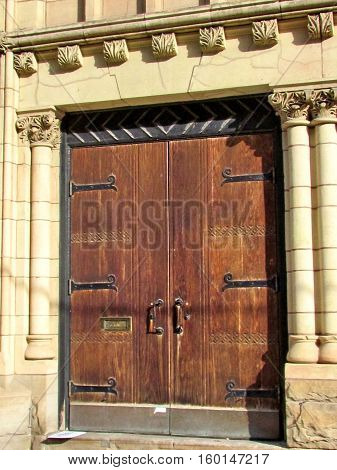 Door of St George's Greek Orthodox Church in Toronto Canada November 17 2015
