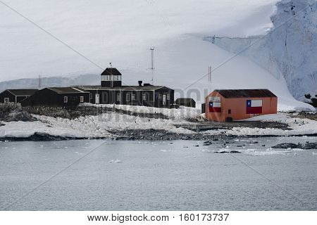 Chilean Antarctic Research base Gonzalez Videla. Situated on the Antarctic Peninsula at Paradise Bay. January 2, 2013 - Antarctica