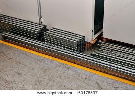 Storage of iron and steel materials. the production of iron cabinets factory.