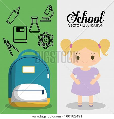cartoon girl bag chemistry school pupil flyier vector illustration eps 10