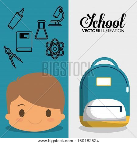 cartoon boy bag chemistry elements school flyier vector illustration eps 10