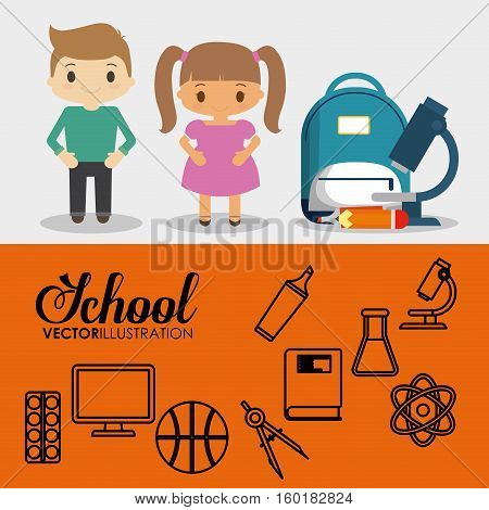 cartoon pupils school bag pencil utensils banner vector illustration eps 10