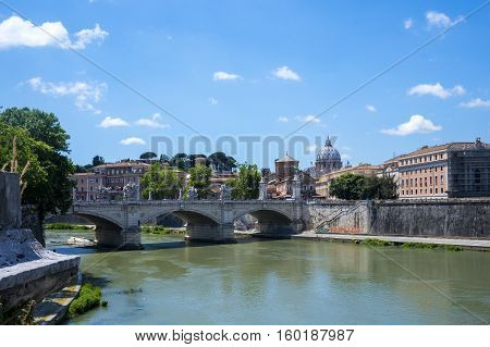 Rome, Italy. Bridge to Castel Sant'Angelo viewed from the other side of the river.
