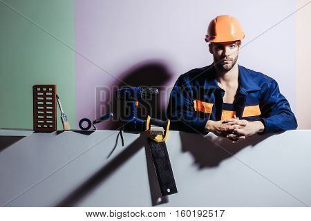 Handsome Man Builder With Tools