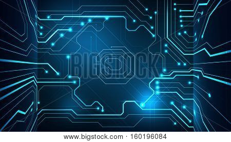Blue turquose conceptual background microchip gear on digital walls three dimentional