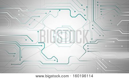 Grey white green conceptual background image microchip gear