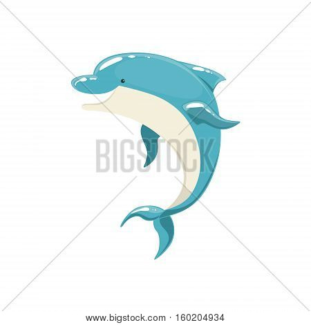Blue Bottlenose Dolphin Jumping For Entertainment Show, Realistic Aquatic Mammal Vector Drawing. Friendly Cute Marine Animal In Aquarium Zoo Cartoon Illustration.