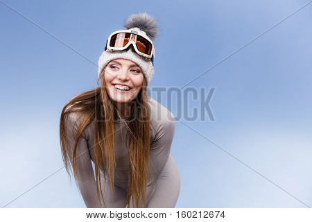 Woman In Thermal Underwear Ski Googles