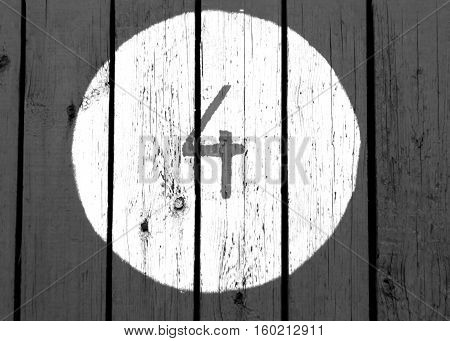 Number Four On Black And White Wooden Wall.