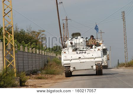 TYR, LEBANON-OCTOBER 18:Unidentified UN vehicle on patrol on October 18, 2006 in Tyr, Lebanon