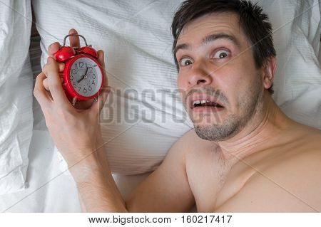 Young Man Is Stressed And Shocked. He Oversleep And Missed Somet