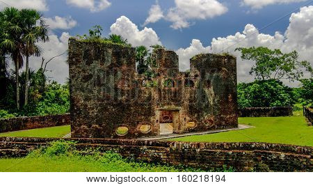 Ruins of zeeland fort on the island in Essequibo delta Guyana