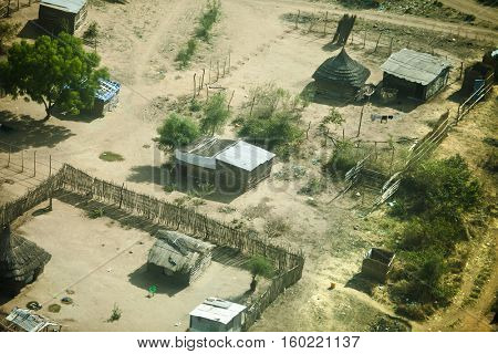 aerial shot of village on the outskirts of Juba, South Sudan