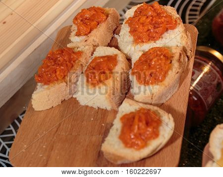 Slices Of Bread With Vegetables  Sauce, Italian Snack