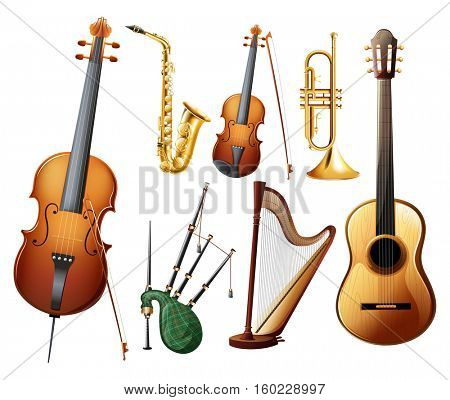 Different types of musical instruments illustration