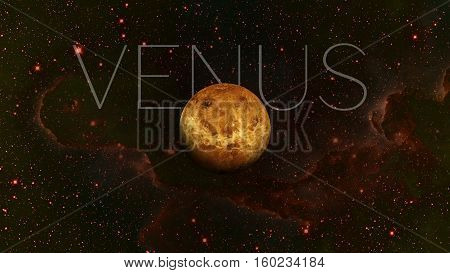 Solar System - Venus. It is the second planet from the Sun. It is a terrestrial planet. After the Moon, it is the brightest natural object in the night sky. Elements of this image furnished by NASA.